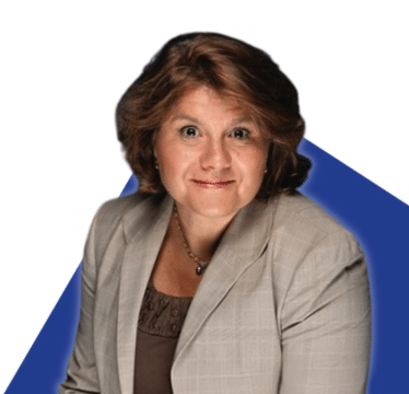 Portrait de Ginette Provost sur un fond bleu