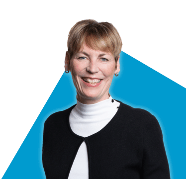 Portrait de Paula Green sur fond bleu