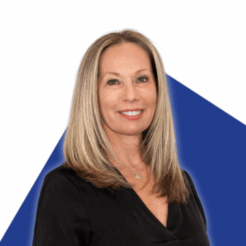 Portrait of Renée Langlois on a blue background