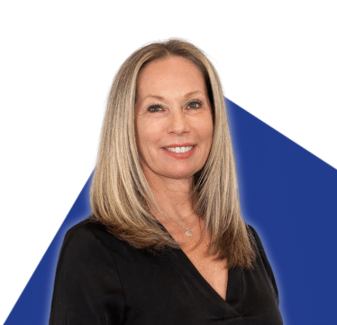 Portrait of Renée Langlois on a blue background