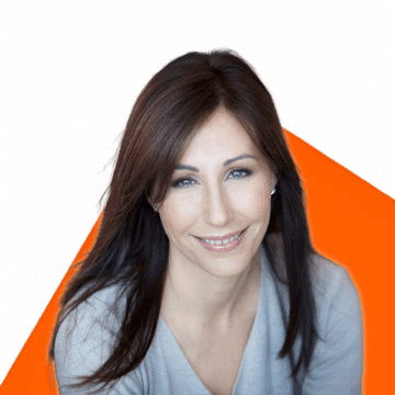 Portrait of Josée Noiseux on an orange background