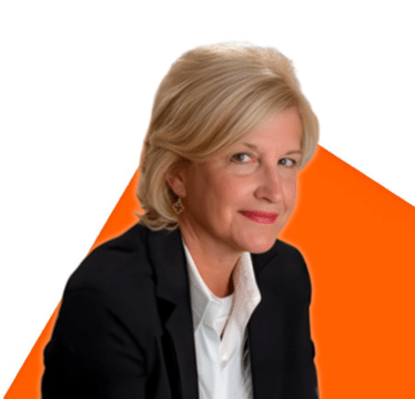 Portrait of Josée Gravel on an orange background