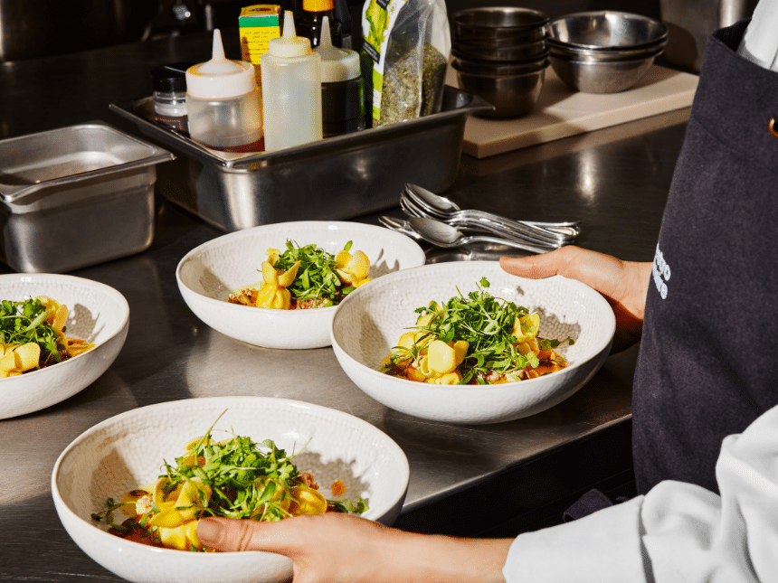 Chef from Maestro Culinaire with 3 dishes.