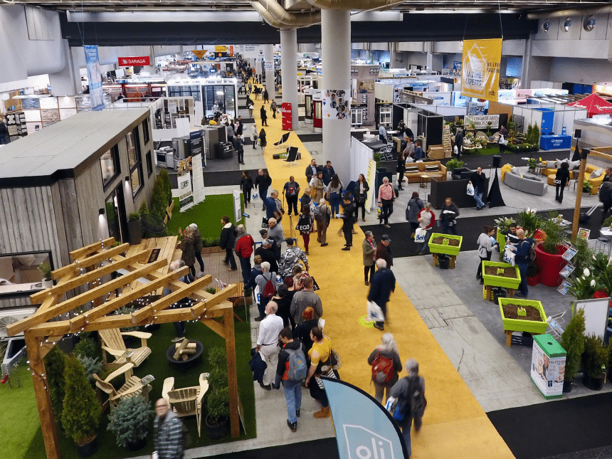 Plusieurs kiosques vue de haut au salon national de l'habitation